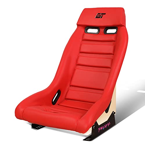 NRG Innovations PRI-100RD-STARDUST Prisma GT Fixed Back Bucket Racing Seat with Side Mount Bracket,Red Leather Red Stitching/GT Stardust Off-White Back