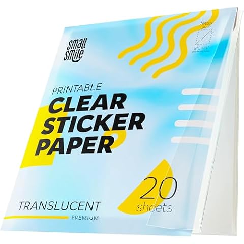 Printable Clear Sticker Paper for Inkjet or Laser Printer - 20 Smooth Translucent Clear Sheets - Size 8.5" х 11" Cover