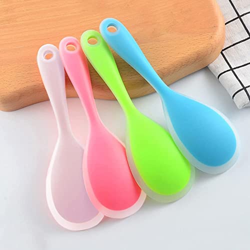Image of Baskety Non-Stick Rice Spoon Silicone Ladle Soup Spoon with Handle for Dining Table 22.5 x 7 Silicone Rice Paddle Spoon cm (Pink)