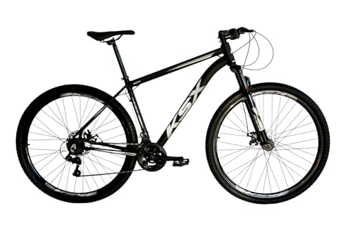 KSX Bicicleta Bike Aro 29 MTB Alumínio 21V Marchas Index Cabeamento Interno Unissex Preta Fosca com Ads Prata 17