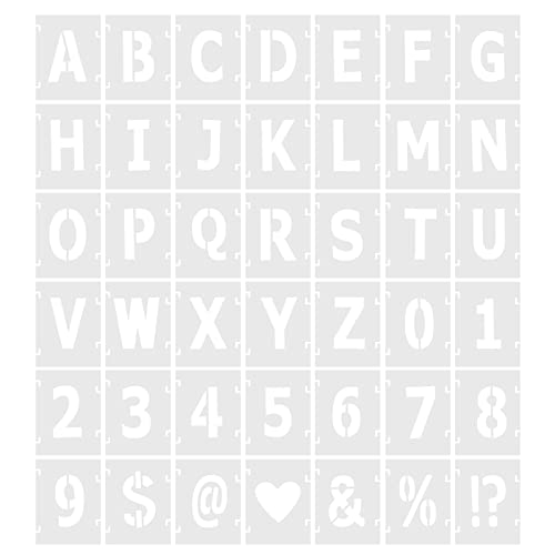 PATIKIL 2 Inch Letter Number Stencils, 42 Pack 2" Width Reusable Plastic Alphabet Numbers Symbol Templates Set for Painting, White