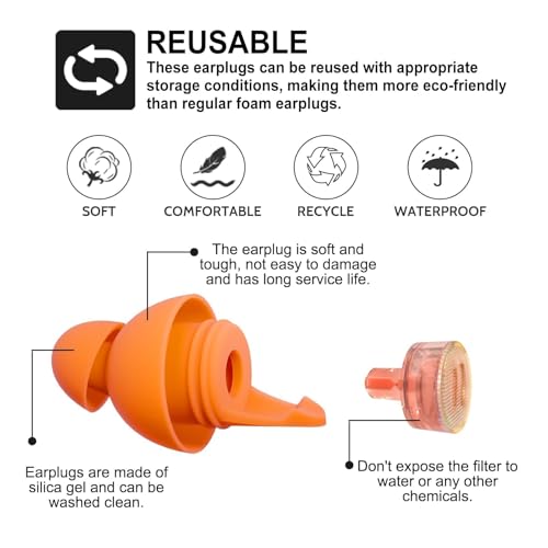 Image of LYSIAN High Fidelity Concert Ear Plugs, 23dB Noise Reduction Musician Earplugs for Concerts, Festivals & Raves, Reusable Soft Earplugs with Aluminum Case, 2 Pairs, Orange