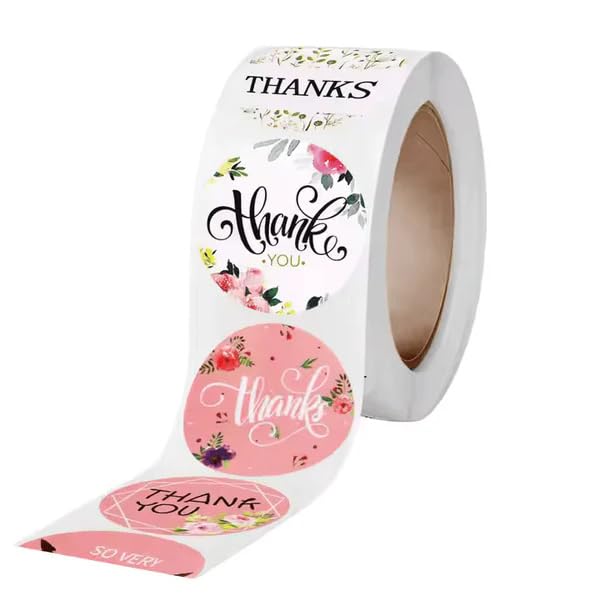 Image of Alokik Enterprise 2000 Pcs Thank You Watercolor Stickers, Round Thank You Adhesive Sticker for Small Business Wedding Supplies Packing Stickers Gift Wrap (500 in 1 Decorative Stickers Roll)