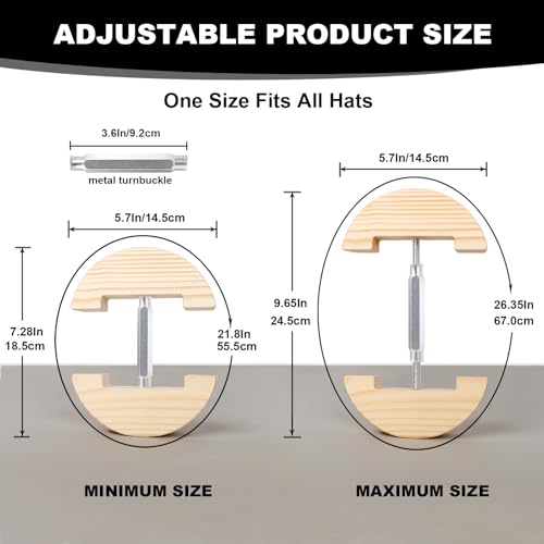 Image of Hat Stretcher for Fitted Hats, Cowboy Hat Stretcher Fitted Hat 7 to 8 1 /2, Adjustable Wooden Hat Jack Stretcher Fits All Caps