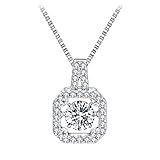 T400 925 Sterling Silver Pendant Necklace Dancing Diamond Stone Cubic Zirconia Women Teen Girls Gift