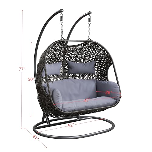 Image of Outdoor Swing for Balcony and Garden Two Seater with Stand & Cushion | Patio Hammock Jhula for Adults | Rattan and Wicker Swing Chair