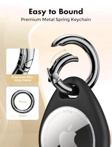 Image of UNBREAKcable Holder for Apple AirTag [Fit Tightly Design] [Easy to Install] [Hold Air Tag Securely] Waterproof TPU Shell Case with All Metal Keychain Key Ring Clip, 4 Pack, Black