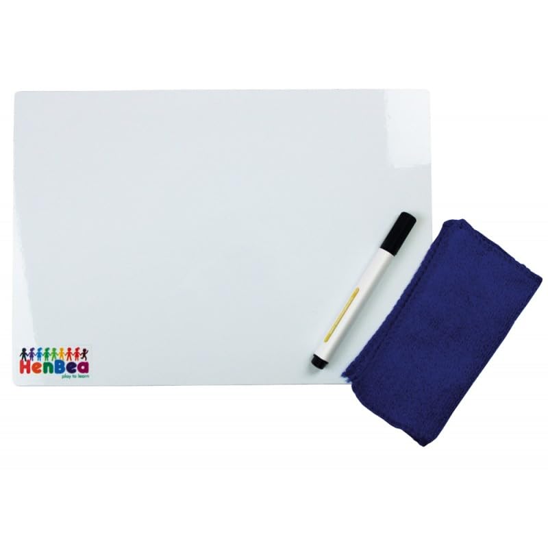 Henbea Pizarrita Blanca Negra, Pizarra Infantil A4, un lado para escribir con tiza y el otro con rotulador limpieza en seco, Pack 2 unidades (1095)