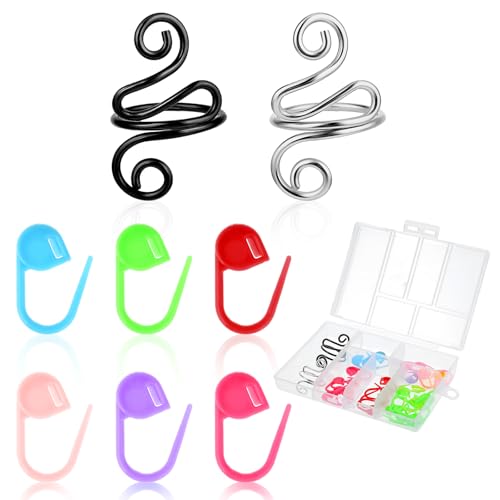 Nogeqi 2PCS Crochet Ring with 60PCS Stitch Markers Adjustable Crochet Tension Ring Knitting Markers with Box Handmade Knitting Accessories Gifts for Crocheters Mom Grandma
