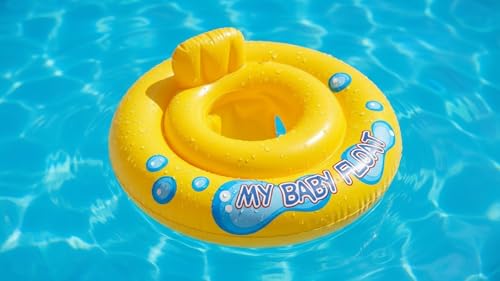 Image of Kids Inflatable Cartoon Swim Ring with Seat - Pink Baby Pool Float (Baby Yellow)