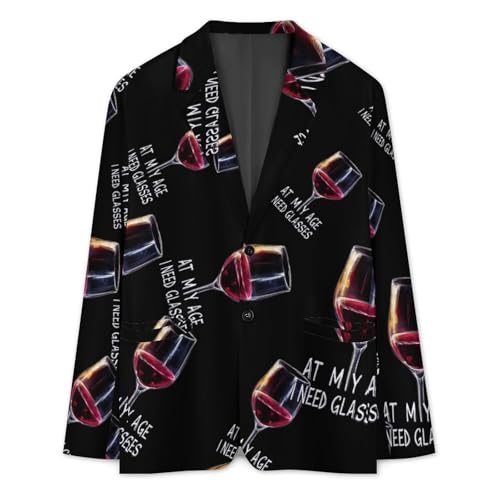 Wine At My Age I Need Glasses Men’s Casual Blazer 2 Button Suit Jacket Business Wedding Party Coat Lightweight Suit Jackets3