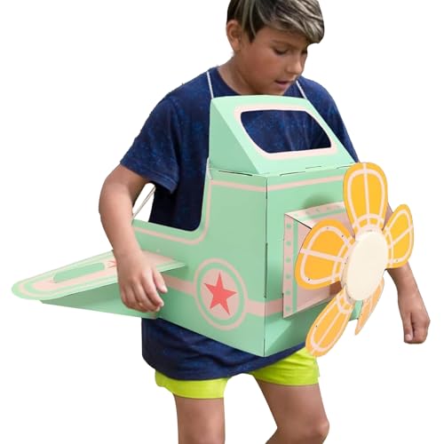 Costume avion en carton pour enfant et jeu de coloriage créatif