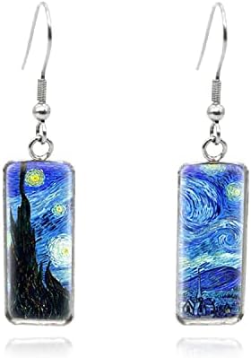 RCHENGYANUIMA Rectangle Van Gogh Impressionist Painting Starry Sky Oil Drop Dangle Earrings for Women Girls Abstract Art Earrings Charm Jewelry (blue)