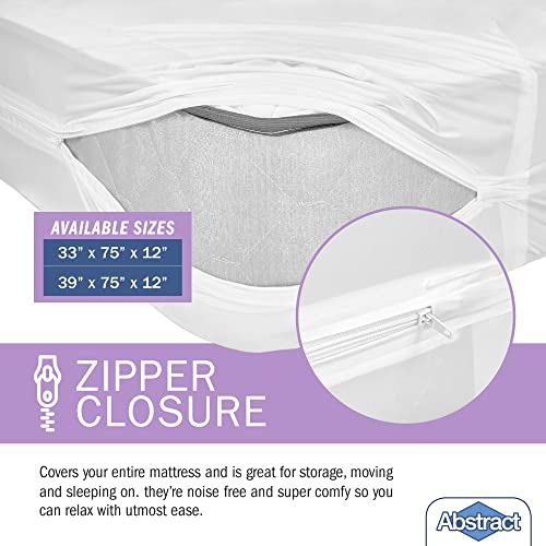 Abstract Vinyl Mattress Protector Zipper Closure Style - Best To Protect Your Bed From Spills, Accidents And Damage - 100% Waterproof Plastic - White - Cot And Narrow Mattress Size (33" X 75") #TOP3