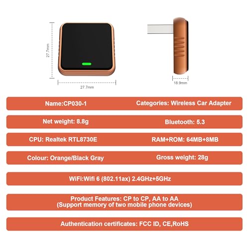 Etwre 2026 CP030 Wireless CarPlay Adapter,5GHz USB&USB-C CarPlay Dongle,Plug&Play for 2016+ Wired CarPlay Cars,Aluminum Low Heat Auto Connect for iPhone iOS 10+ — view 6