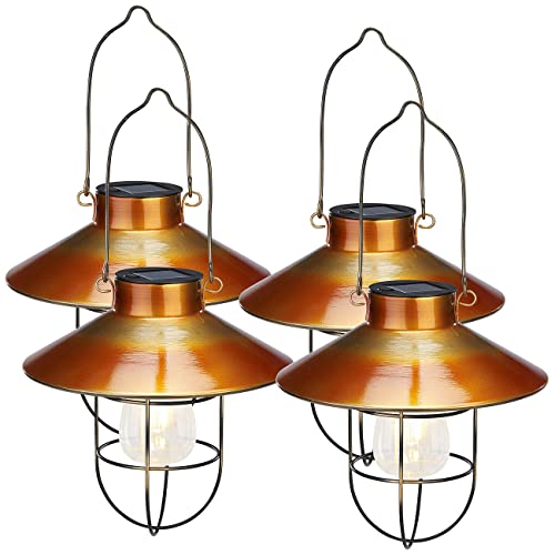Lunartec Hängelampen LED: 4er Set Deko-Solar-Hängelampe im bronzenen Retro-Look, 600-mAh-Akku (LED Hängelampe Retro, Vintage Hängelampen)