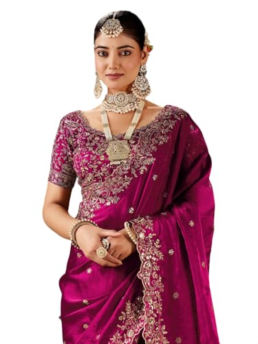Image of SIRIL Women's Tissue Silk Sequence Embroidery Saree with Unstitched Blouse Piece