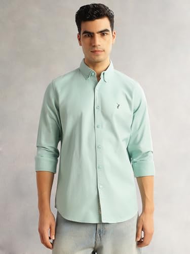 Image of Thomas Scott Men's Cricket Club Collection Classic Regular Fit Twill Shirt | 100% Cotton Long Sleeve Solid Shirt with Button Down Collar (Available in Plus Size)
