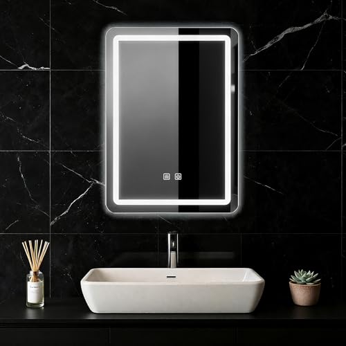 LED Bathroom Mirror, 16 x 24 Inch Anti-Fog Wall Mirror with Lights Stepless Dimmable, Lighted...