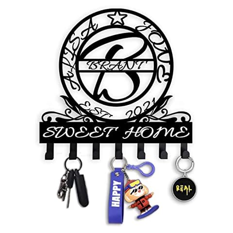 Personalized 26 Letter Wall Keychain, Custom Last Name Keychain, Custom Name Keychain, Metal Keychain Wall Mount for Bathroom, Living Room, Kitchen, Garage, Office, Entry Door Entrance, Black, Medium Cover