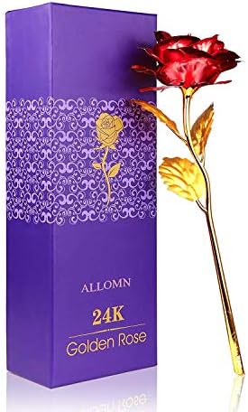 ALLOMN 24K Golden Rose, Artificial Rose Flower Gifts for Her with Luxury Gift Box Great Gift Idea for Valentine's Day, Mother's Day, Birthday, Anniversary (Red)