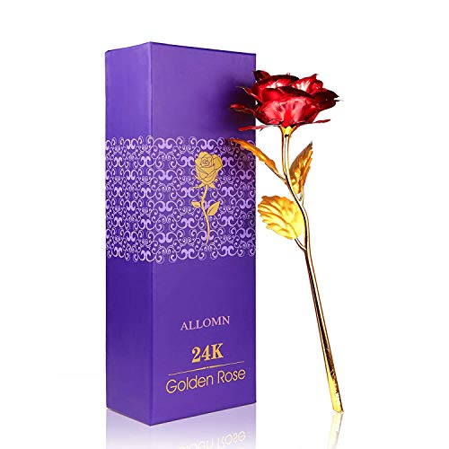 Allomn 24K Golden Rose, Artificial Rose Flower Gifts For Her With Luxury Gift Box Great Gift Idea For Valentine's Day, Mother's Day, Birthday, Anniversary (Red) #TOP16