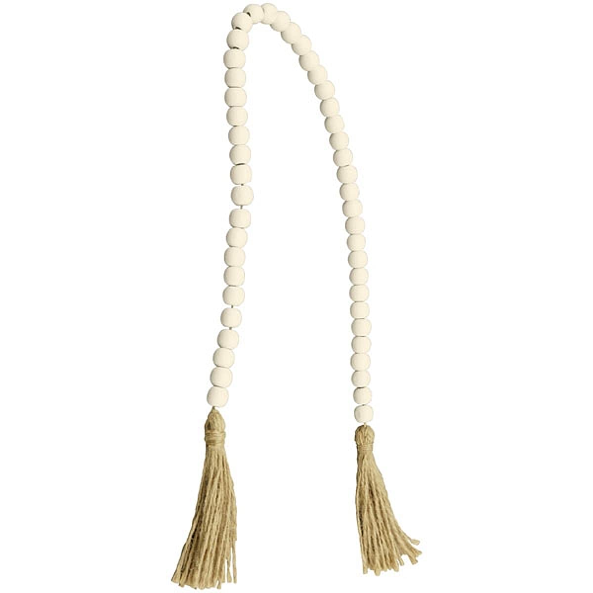 MACOSA EX243235 Wooden Bead Garland Natural Brown 71 cm Wooden Garland Wooden Chain with Tassels Decorative Chain Pearl Garland Decoration Rustic Wall Decoration Wall Hanging