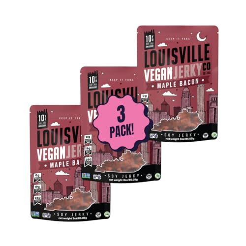 Louisville Vegan Jerky - Maple Bacon Vegan Meat - Lip-Smacking Vegan-Friendly & Vegetarian Jerky - Non-GMO Soy Protein, Gluten-Free High Protein Vegan Snacks - 3 oz, 3 Pack