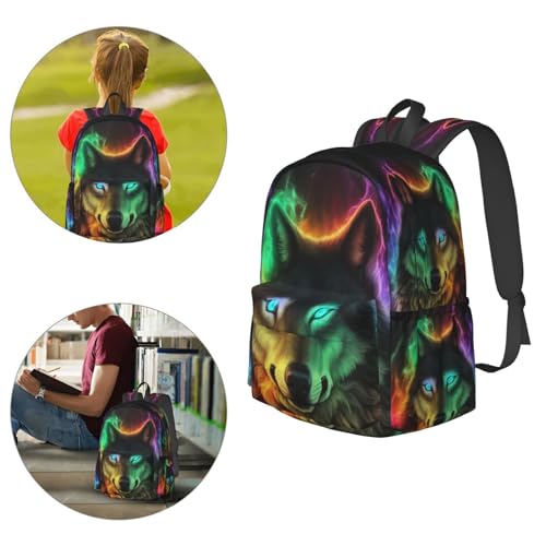 16 inch backpack Colorful Wolf Fantasy Burning Laptop Backpack Full Print School Bookbag Shoulder Bag for Travel Daypack4