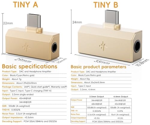 FiiO/Snowsky Tiny Portable DAC & Headphone Amplifier, Hi-Res USB DAC, PEQ Precision Tuning, PCM 384kHz/DSD256 Decoding, Android App/Web Control,3.5mm + 4.4mm Dual Outputs(Tiny B Silver)
