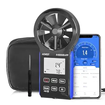 AIOMEST Anemometer Bluetooth Handheld Wind Speed Gauge Meter with Atmospheric Pressure, Temperature, Humidity, Dew Point, Wind Chill for Climbing, Drone, HVAC