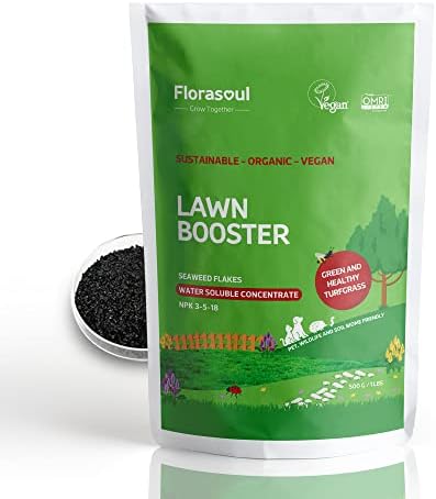 Florasoul Organic Lawn Fertilizer, Eco-Pet Friendly Lawn Fertilizer, Sustainable Healthy Lawn, Certified Vegan Organic Lawn Food, Organic Lawn Fertilizer Spring/ Summer/ Fall, Liquid Lawn Fertilizer Concentrate 18oz/350 Gal