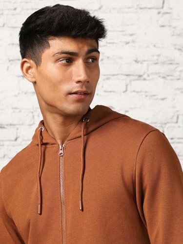 Image of Nobero Classic Zipper Hoodie for Men | Zip Up Hoodies for Men | Regular Fit | Full Zip Closure | Drawstring Hood | Zipped Hooded Sweatshirt | Cotton Rich Zipper Fleece Hoodie