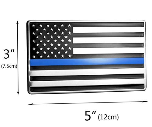 Image of USA American Embossed Stainless Steel Metal Flag for Cars, Trucks Show Support of Police and Law Enforcement Officers 5 inchx3 inch Thin Blue line Flag (Pack of 2)