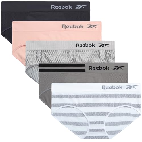 Image of Reebok Womens Hipster Panties 5 Pack Soft Stretch Underwear for Women | Moisture wicking hipster briefs with a tagless relaxed waistband Soft stretch fabric with a smooth, barely-there fit all day.