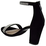 TOP Moda Gallery 45 Womens Chunky Heel Single Band Platform Rhinestone Dress Sandals Black 7