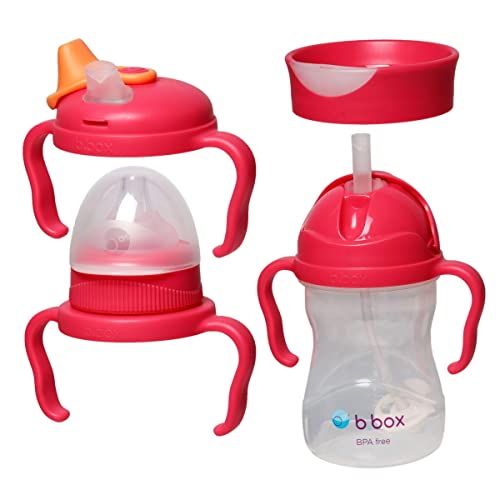 b.box 4 Lids in 1 Cup for Baby Feeding | 240 ML Spill Proof Toddler Training Bottle | Transition Sippy Cup with BPA Free Premium Silicone Plastic, Dishwasher Safe (Raspberry)