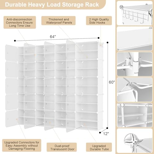 Image of Portable Shoe Rack Organizer with Door, 80 Pairs Shoe Storage Cabinet Easy Assembly, Plastic Adjustable Shoe Storage Organizer Stackable Detachable Free Standing DIY Expandable 10 Tier White