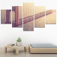 SIGNWIN 5 Panel Canvas Wall Art Modern Art Architecture & Maps Building Contemporary Expressive Multicolor Photography for Home Decorations Ready to Hang - 60