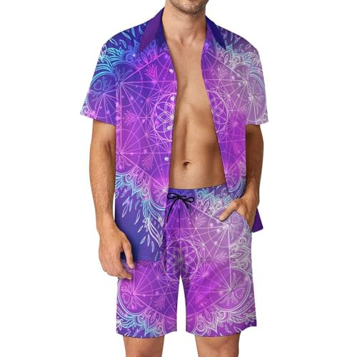 Chemise hawaïenne hommes violette mandala pour vos soirées plage et barbecues d'été