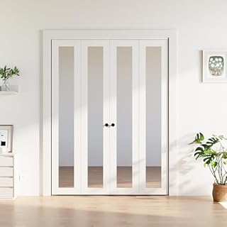 COSHOMER Bifold Doors for 60" x 80" Opening, 1-lite Mirror Closet Folding Doors with Hardware kit Included, Easy Assembly, White