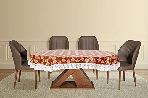 Image of The Furnishing Tree Waterproof PVC Oval Shaped 10 Seater Table Cover WxL 60x120 inches Counterchange Pattern Brick with White Border lace