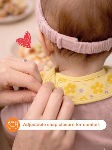 Image of Kidbea Organic Cotton Baby Bib, Adjustable Snap Closure Soft Absorbent Feeding Bibs Apron for Newborns & Infants Child With Cute Prints | Reusable Baby Essential
