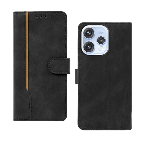 Image of amazon basics Oppo Reno 15 5G Flip Cover | Card Pockets Wallet & Stand | Flip Cover for Oppo Reno 15 5G (Black with Beige Strip)