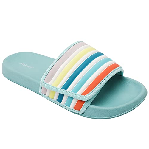 Ataiwee Kids Slides Shoes, Unisex Girls Boys Beach Rainbow Poolside Summer Water Shoes.(1909010,Gn/Ln,4) #TOP1