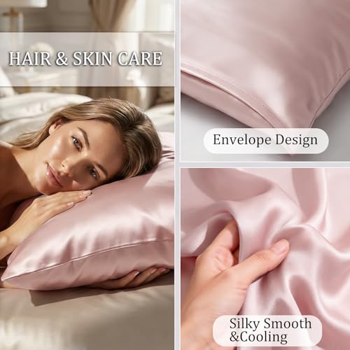 Cooling Pillowcases Set of 2 for Hot Sleeper, Night Sweats Beauty Sleep Reduces Wrinkles, Cool to the Touch Silky Breathable (Q-Max>0.5) Oeko-TEX Certified Queen Size 20 x 30 Inches Pale Pink by Bcareself - Used condition - Image 6
