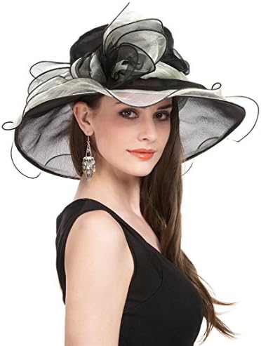 SAFERIN Women's Organza Church Kentucky Derby Fascinator Bridal Tea Party Wedding Hat (Black and Beige Big Bow)
