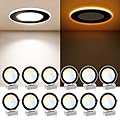 ALUSSO LIGHTING 12 Pack 6 Inch 5CCT Ultra-Thin LED Recessed Ceiling Light with Night Light, 2700K-5000K Selectable, 12W 1100LM Dimmable Canless Wafer Downlight, Damp Rated -ETL&FCC (Black)