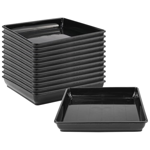 LNQ LUNIQI Square Plant Pot Coasters, Pack of 12 Plastic Plant Saucers, Black Plant Saucers, Flower Coasters