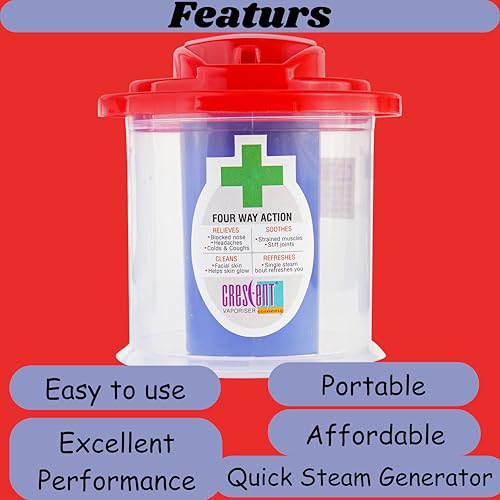 Image of Crescent Steamer for Cold - Easy to Use, Lightweight & Portable Face Steamer for Facial - Durable, Longlasting Steam Inhaler for Cold and Cough - Sauna Vaporizer, Easy to Clean, Color: Red, Pack of 1